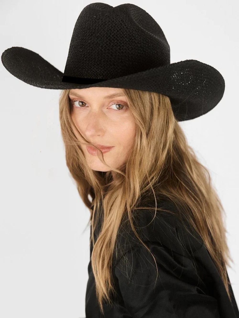 NWT Janessa Leone Aiden Straw Western Cowgirl Hat in Black Women’s Small